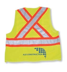 Custom Hi-Viz Safety Jackets - A2Z Construction - Safety Vest - Yellow - WorkWearToronto.com - Workwear Toronto - Your Logo - Corporate Apparel - Heat Transfer - Screen Printing