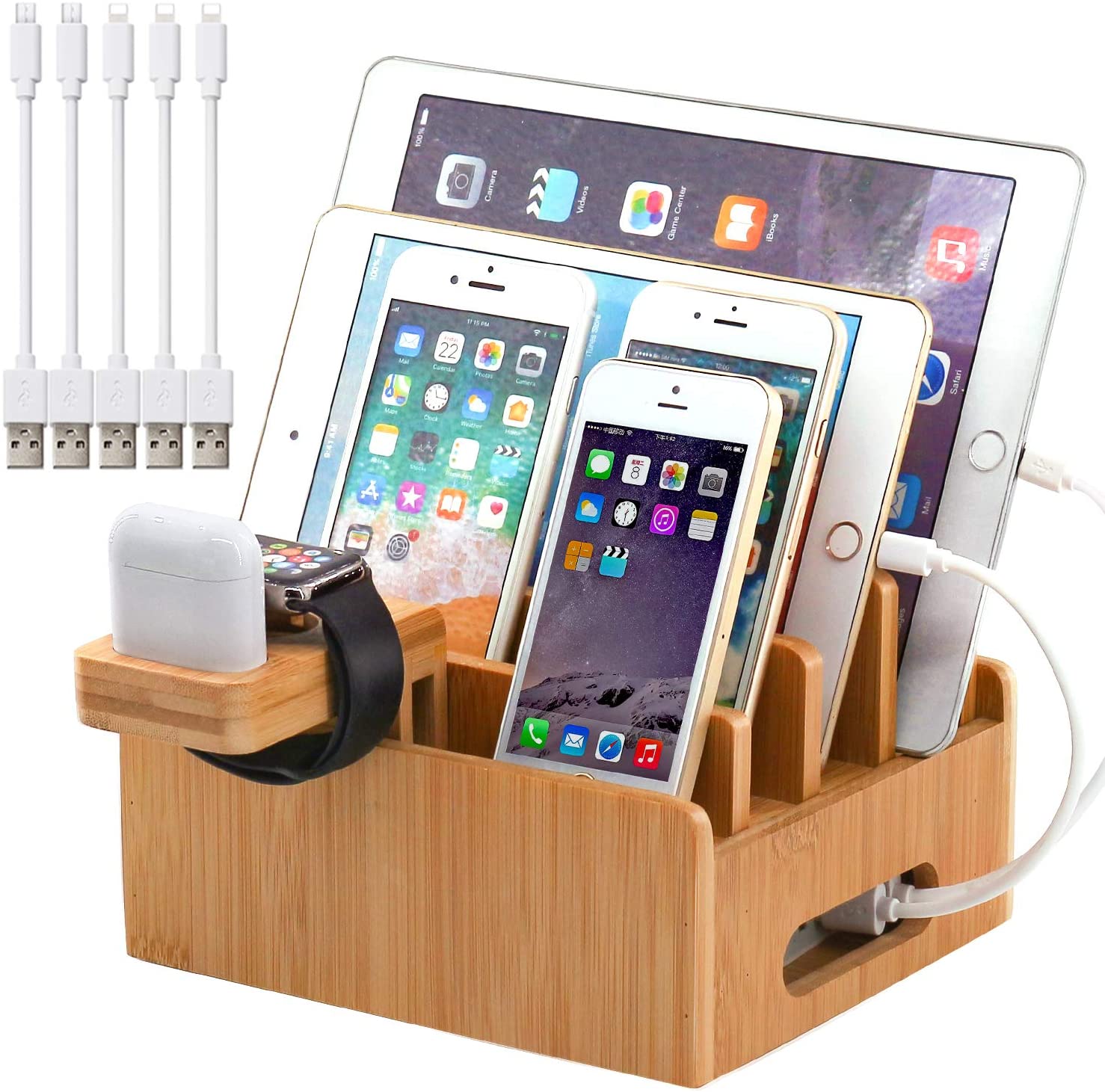 Bamboo Wood Charging Station - WorkwearToronto.com - Christmas Gift Ideas for 2020 - Corporate Gifts - Amazon