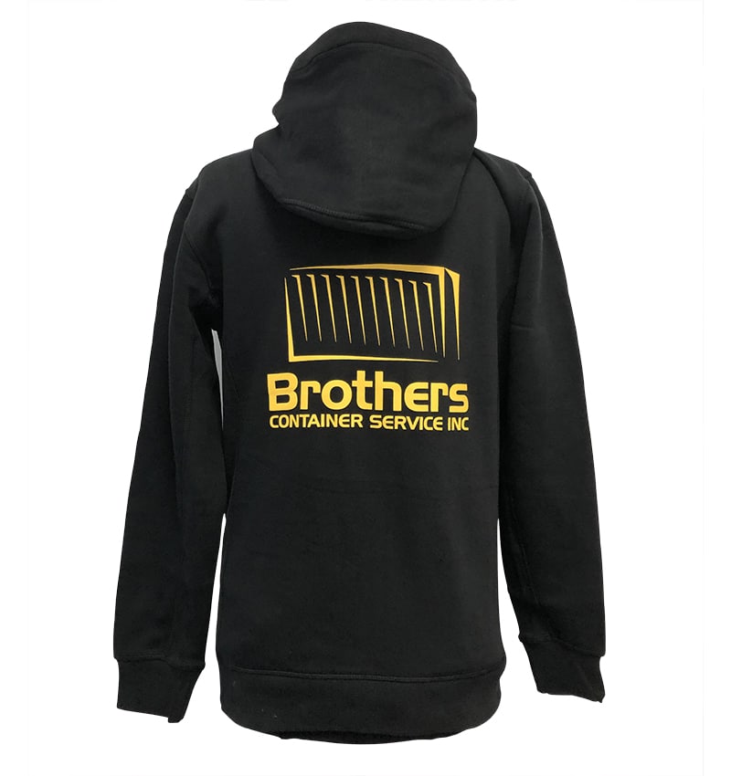 Custom Sweaters - Brothers Construction - Black Yellow Hoodie - Back - WorkWearToronto.com - Workwear Toronto - Heat Transfer