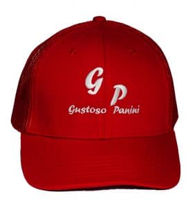 Custom Headwear - Gustoso Panini - Embroidery - Red Cap - Workwear Toronto - WorkWearToronto.com - Your Logo - Corporate Apparel - Baseball Cap - Promotional Item