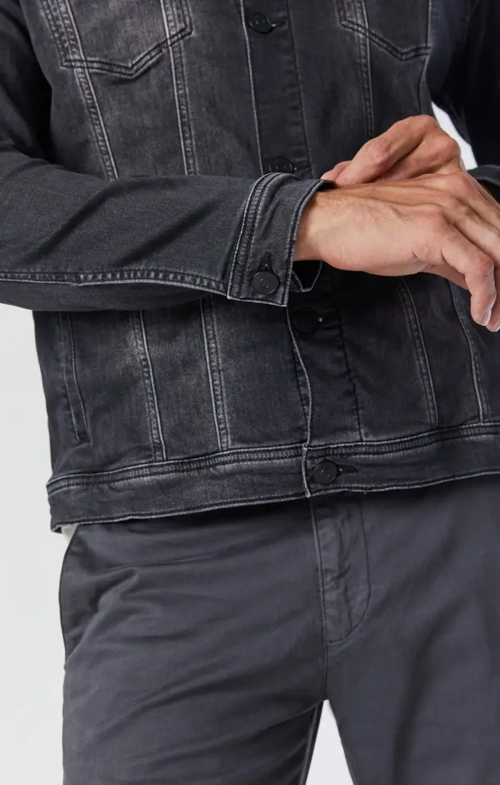 MAVI010143-34149M - Drake Dark Smoke Athletic Denim Jacket for men - Arm Closeup