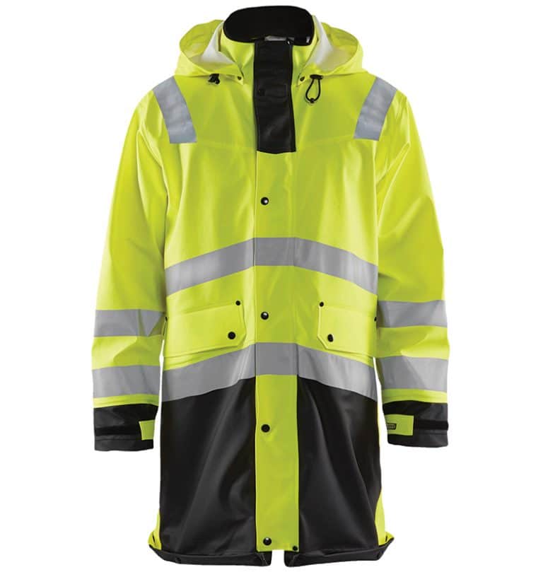 Custom Branded Hi-Vis Rain Coat - WTBL4316 Yellow Black - Front - Workwear Toronto - Screen Printing - Embroidery - Heat Transfer - Corporate Apparel