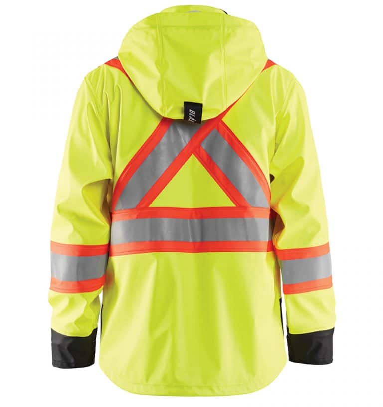 Custom Branded Hi-vis Rain Jacket - Workwear Toronto - Corporate Apparel - Screen Printing - Heat Transfer - Embroidery - Etobicoke - WTBL4319 Yellow Black Back