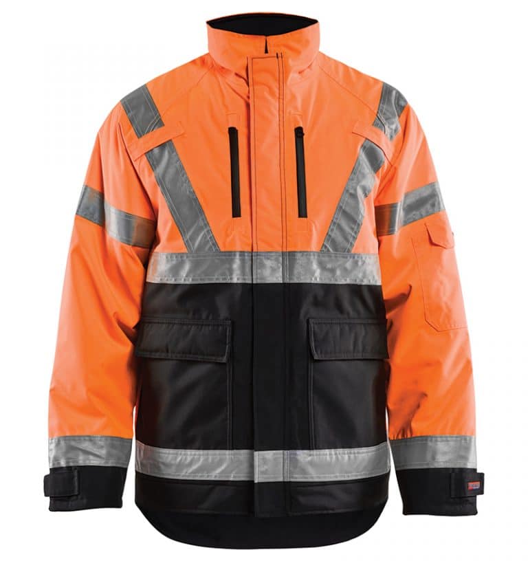 Hi-vis Winter jacket branded with your logo - Corporate apparel in GTA - Promotional products - Heat Transfer - Screen Printing - Embroidery - WTBL4927 Orange Black Front