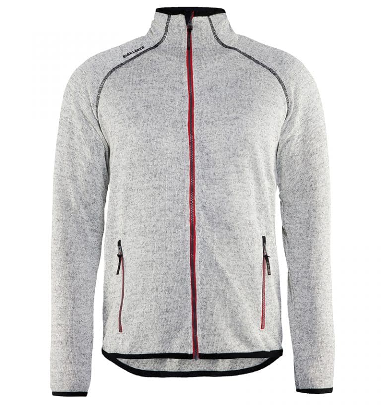 Custom Logo Knitted Jacket - WTBL4965 Grey Melange Red front - Workwear Toronto - Corporate Apparel - Heat Transfer - Screen Printing - Embroidery - Promotional Products - Etobicoke