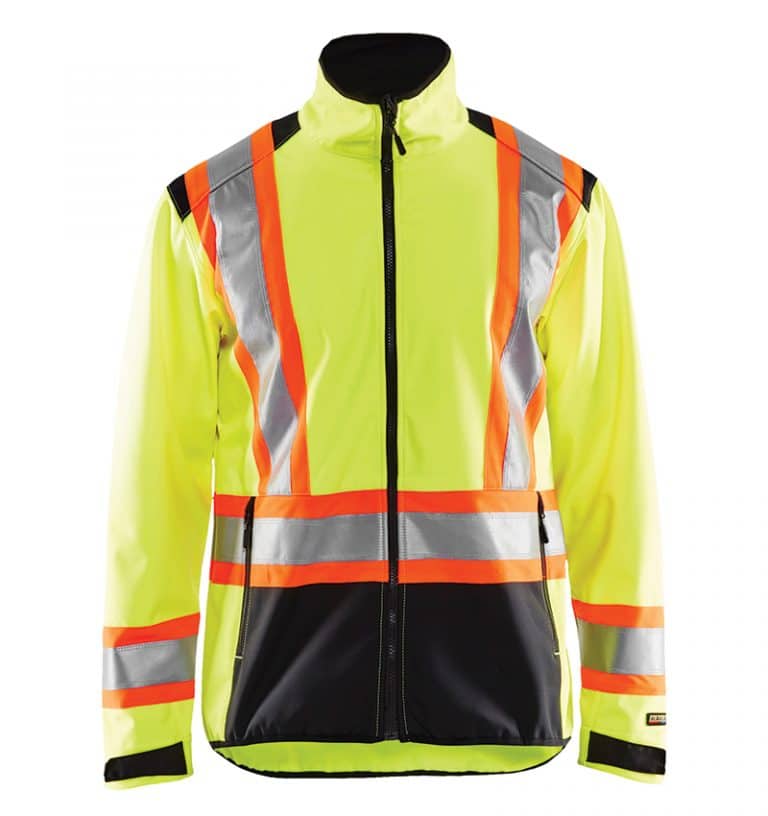 Hi-Vis Softshell jacket With your logo - Corporate Apparel - Promotional Products - Heat Transfer - Screen Printing - Safety Jacket - WTBL4975 Yellow front