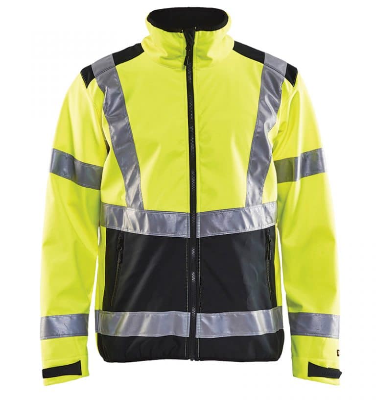 Hi-vis Softshell jacket with your logo - Corporate Apparel - Promotional items - Heat transfer - Screen Printing - Embroidery - Safety jacket - WTBL4977 Yellow front