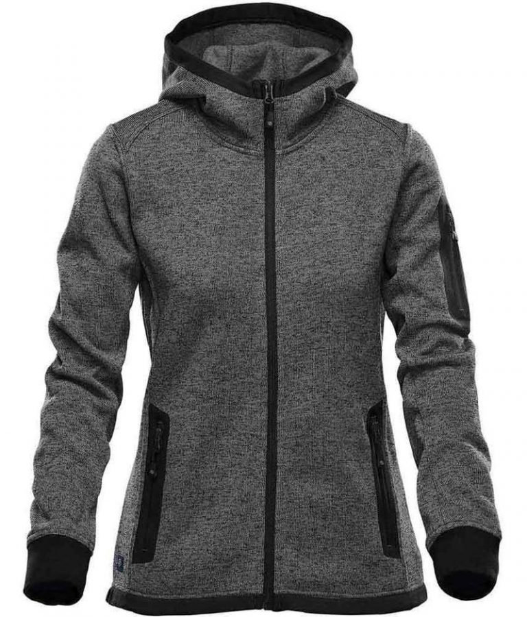 WTSTFH-2W - Graphite - WorkwearToronto.com - Women's Knit Fleece Jacket With Hood - Custom Clothing Embroidery and Heat Press